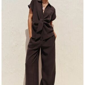 ZARA WIDE LEG ELASTIC WAIST PANTS, BROWN, SIZE XL